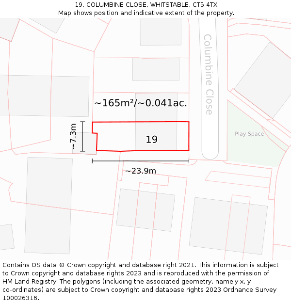 19, COLUMBINE CLOSE, WHITSTABLE, CT5 4TX: Plot and title map