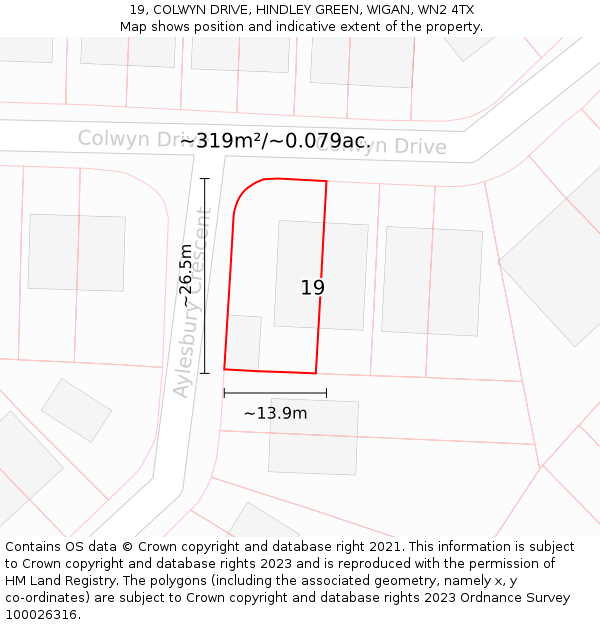 19, COLWYN DRIVE, HINDLEY GREEN, WIGAN, WN2 4TX: Plot and title map