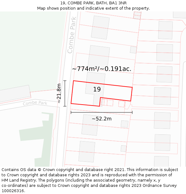19, COMBE PARK, BATH, BA1 3NR: Plot and title map