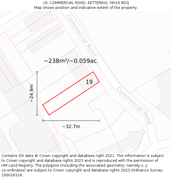 19, COMMERCIAL ROAD, KETTERING, NN16 8DQ: Plot and title map