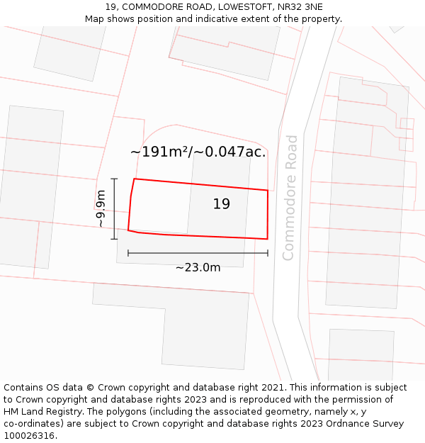 19, COMMODORE ROAD, LOWESTOFT, NR32 3NE: Plot and title map