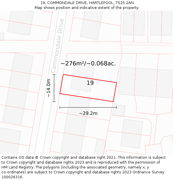 19, COMMONDALE DRIVE, HARTLEPOOL, TS25 2AN: Plot and title map