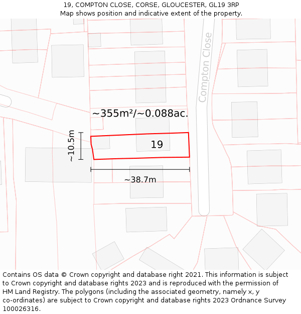 19, COMPTON CLOSE, CORSE, GLOUCESTER, GL19 3RP: Plot and title map