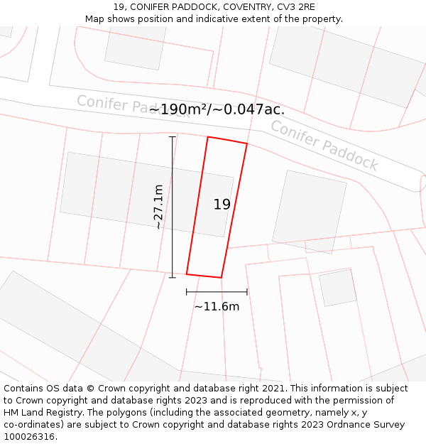 19, CONIFER PADDOCK, COVENTRY, CV3 2RE: Plot and title map