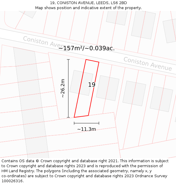 19, CONISTON AVENUE, LEEDS, LS6 2BD: Plot and title map