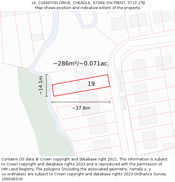 19, CONISTON DRIVE, CHEADLE, STOKE-ON-TRENT, ST10 1TB: Plot and title map