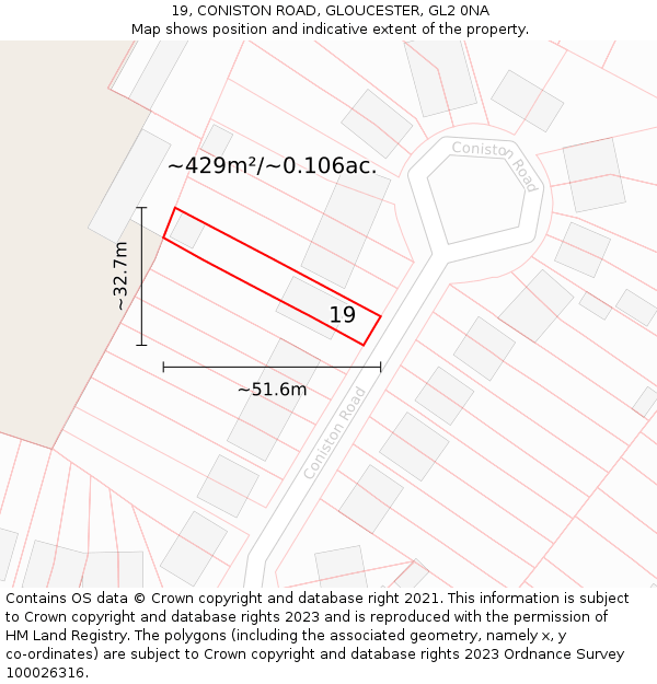 19, CONISTON ROAD, GLOUCESTER, GL2 0NA: Plot and title map