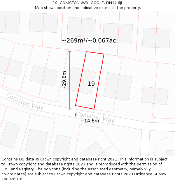 19, CONISTON WAY, GOOLE, DN14 6JL: Plot and title map