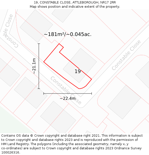 19, CONSTABLE CLOSE, ATTLEBOROUGH, NR17 2RR: Plot and title map