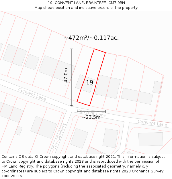 19, CONVENT LANE, BRAINTREE, CM7 9RN: Plot and title map
