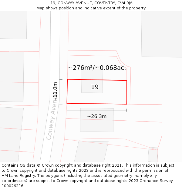 19, CONWAY AVENUE, COVENTRY, CV4 9JA: Plot and title map