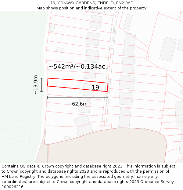 19, CONWAY GARDENS, ENFIELD, EN2 9AD: Plot and title map