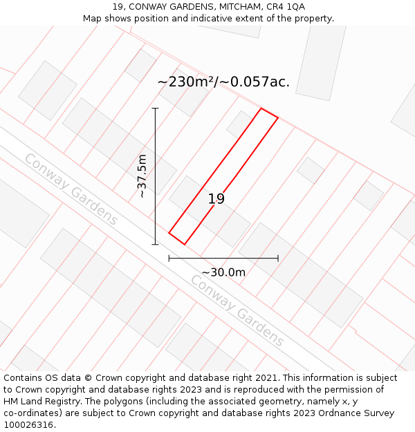 19, CONWAY GARDENS, MITCHAM, CR4 1QA: Plot and title map