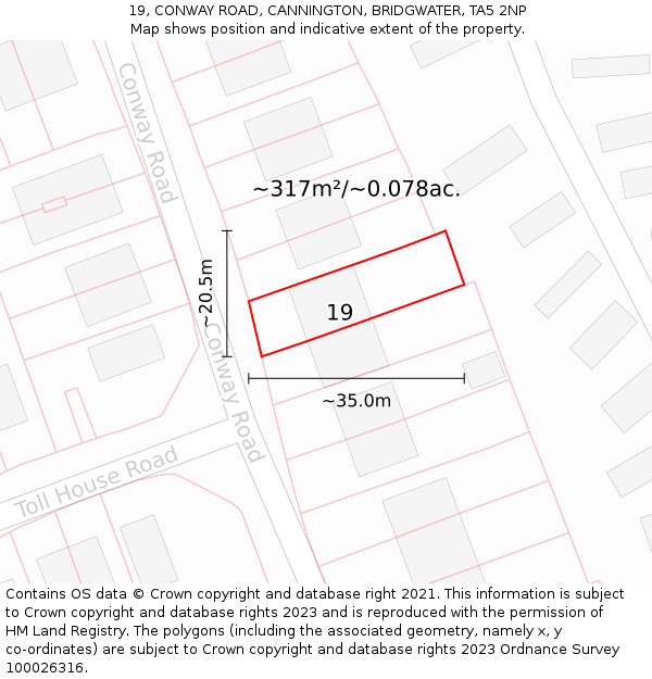 19, CONWAY ROAD, CANNINGTON, BRIDGWATER, TA5 2NP: Plot and title map