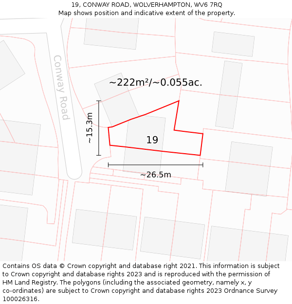 19, CONWAY ROAD, WOLVERHAMPTON, WV6 7RQ: Plot and title map
