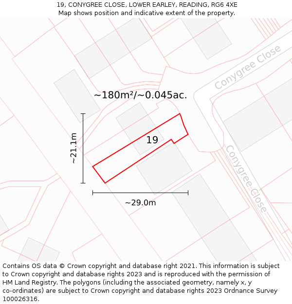 19, CONYGREE CLOSE, LOWER EARLEY, READING, RG6 4XE: Plot and title map