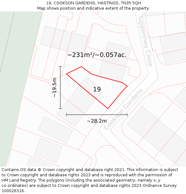 19, COOKSON GARDENS, HASTINGS, TN35 5QH: Plot and title map
