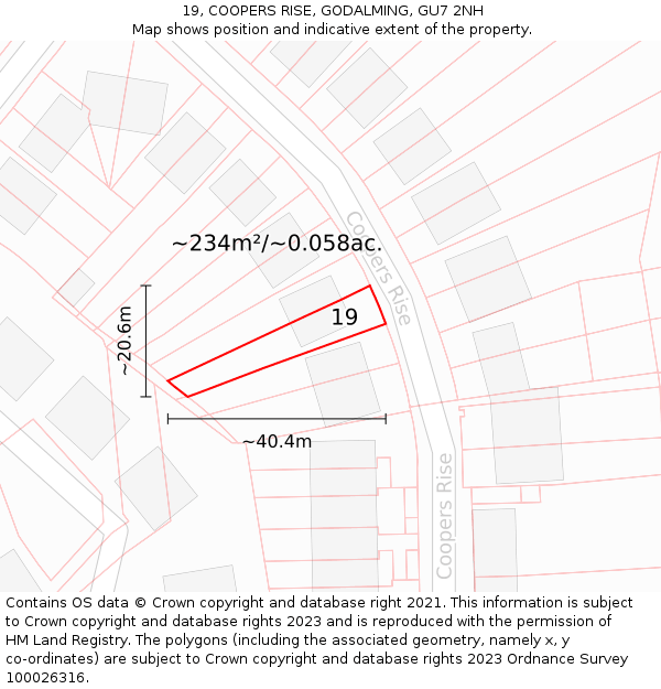 19, COOPERS RISE, GODALMING, GU7 2NH: Plot and title map