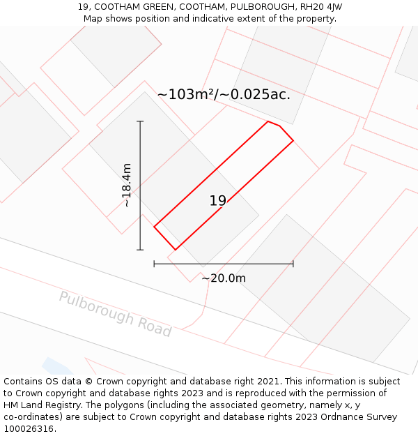19, COOTHAM GREEN, COOTHAM, PULBOROUGH, RH20 4JW: Plot and title map