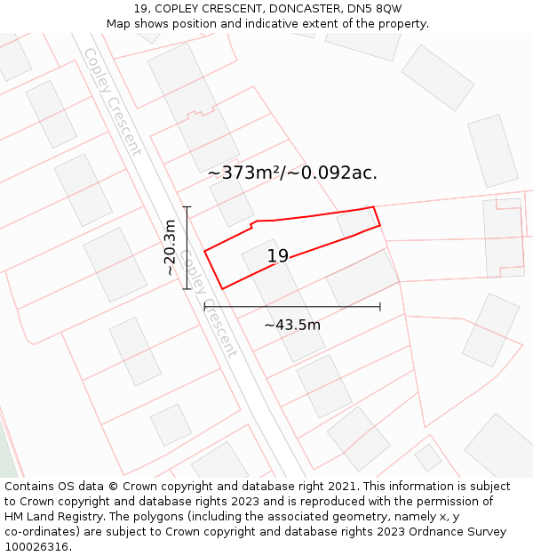 19, COPLEY CRESCENT, DONCASTER, DN5 8QW: Plot and title map