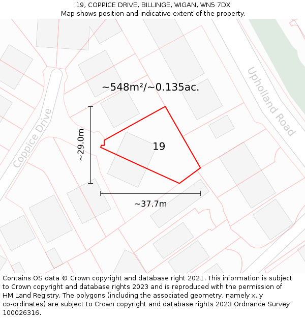 19, COPPICE DRIVE, BILLINGE, WIGAN, WN5 7DX: Plot and title map