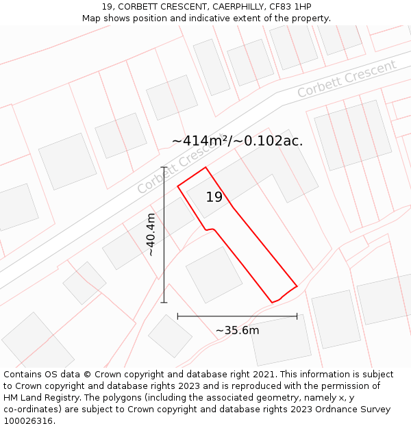 19, CORBETT CRESCENT, CAERPHILLY, CF83 1HP: Plot and title map