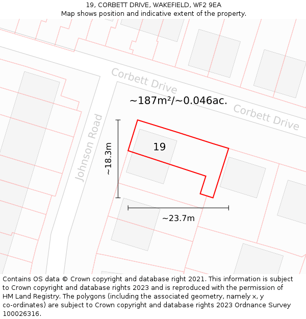 19, CORBETT DRIVE, WAKEFIELD, WF2 9EA: Plot and title map