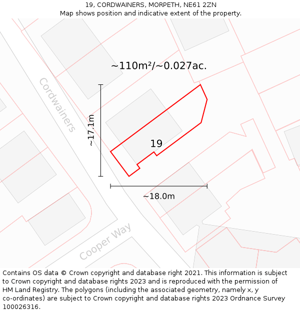 19, CORDWAINERS, MORPETH, NE61 2ZN: Plot and title map