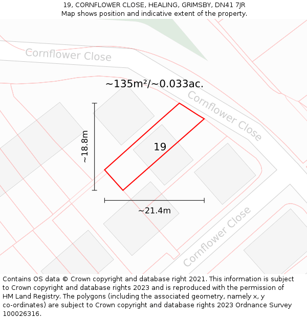 19, CORNFLOWER CLOSE, HEALING, GRIMSBY, DN41 7JR: Plot and title map