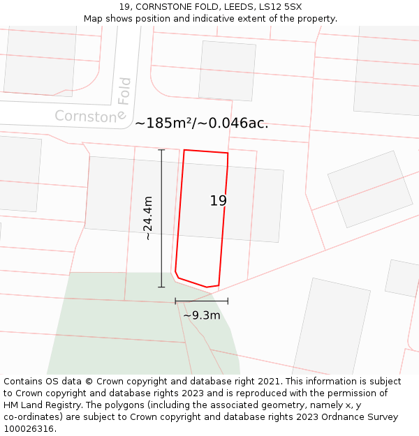 19, CORNSTONE FOLD, LEEDS, LS12 5SX: Plot and title map