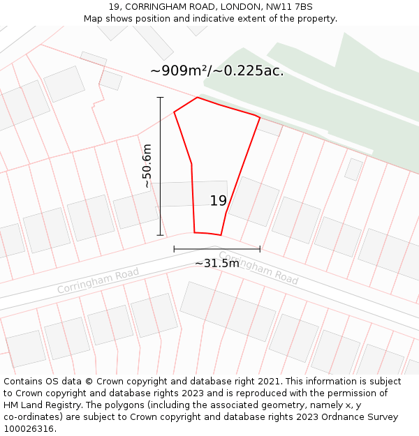 19, CORRINGHAM ROAD, LONDON, NW11 7BS: Plot and title map