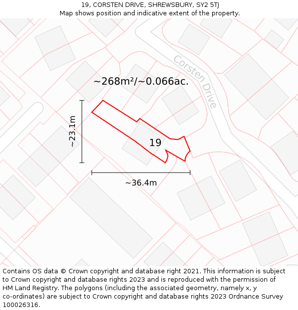 19, CORSTEN DRIVE, SHREWSBURY, SY2 5TJ: Plot and title map