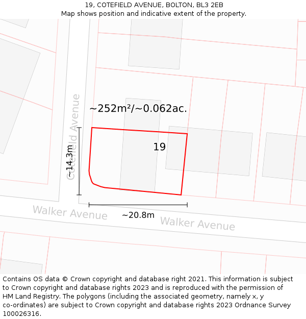 19, COTEFIELD AVENUE, BOLTON, BL3 2EB: Plot and title map