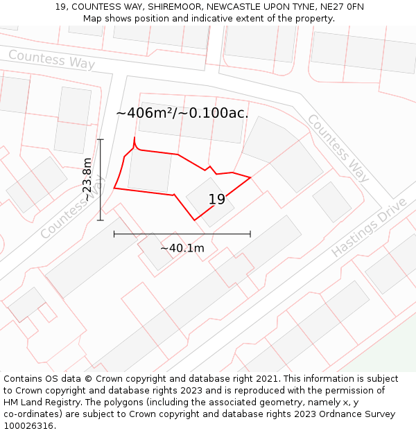 19, COUNTESS WAY, SHIREMOOR, NEWCASTLE UPON TYNE, NE27 0FN: Plot and title map