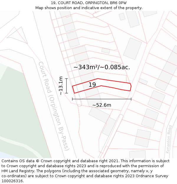 19, COURT ROAD, ORPINGTON, BR6 0PW: Plot and title map