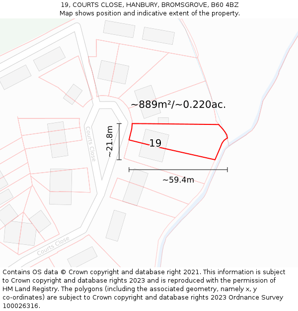 19, COURTS CLOSE, HANBURY, BROMSGROVE, B60 4BZ: Plot and title map