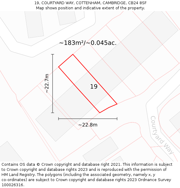 19, COURTYARD WAY, COTTENHAM, CAMBRIDGE, CB24 8SF: Plot and title map