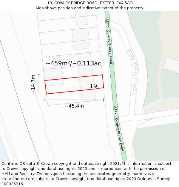 19, COWLEY BRIDGE ROAD, EXETER, EX4 5AD: Plot and title map