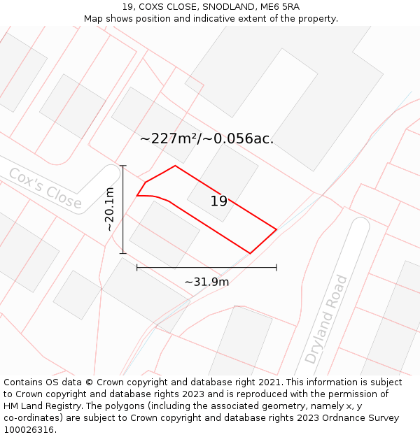 19, COXS CLOSE, SNODLAND, ME6 5RA: Plot and title map