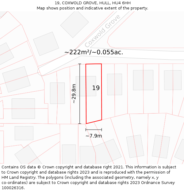 19, COXWOLD GROVE, HULL, HU4 6HH: Plot and title map