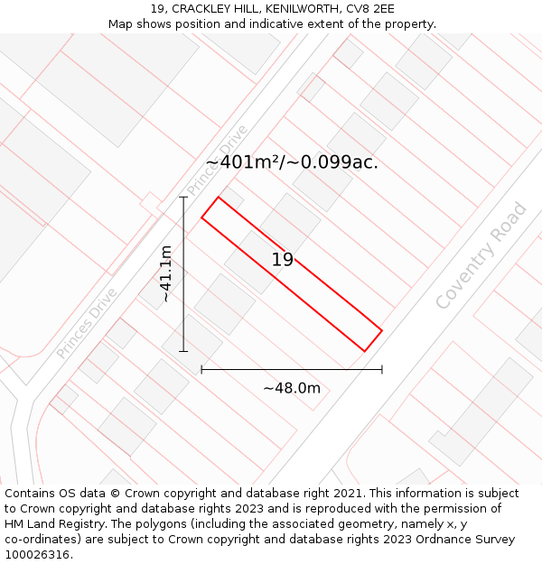 19, CRACKLEY HILL, KENILWORTH, CV8 2EE: Plot and title map