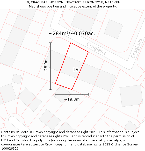 19, CRAGLEAS, HOBSON, NEWCASTLE UPON TYNE, NE16 6EH: Plot and title map
