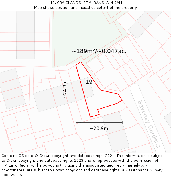 19, CRAIGLANDS, ST ALBANS, AL4 9AH: Plot and title map