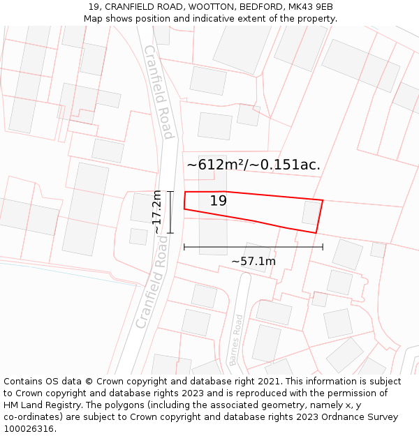 19, CRANFIELD ROAD, WOOTTON, BEDFORD, MK43 9EB: Plot and title map