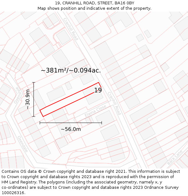 19, CRANHILL ROAD, STREET, BA16 0BY: Plot and title map