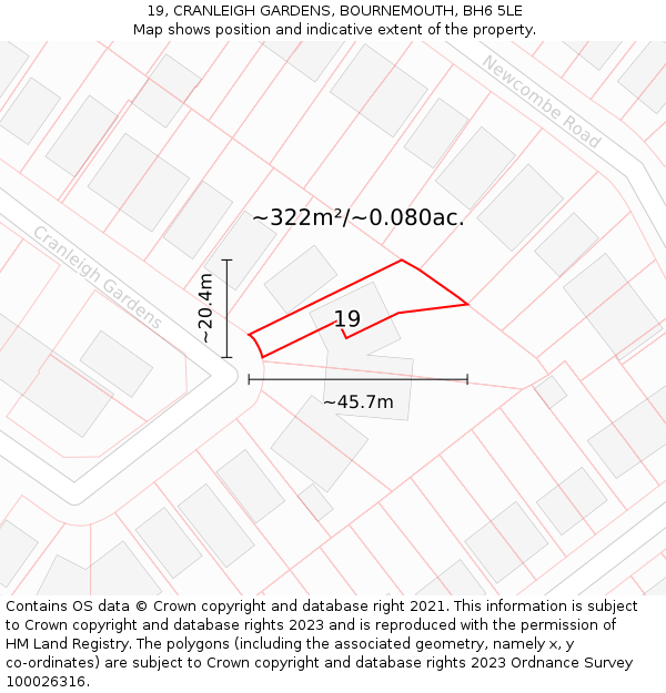 19, CRANLEIGH GARDENS, BOURNEMOUTH, BH6 5LE: Plot and title map