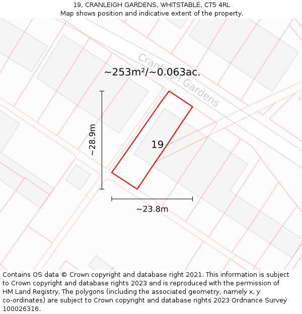 19, CRANLEIGH GARDENS, WHITSTABLE, CT5 4RL: Plot and title map