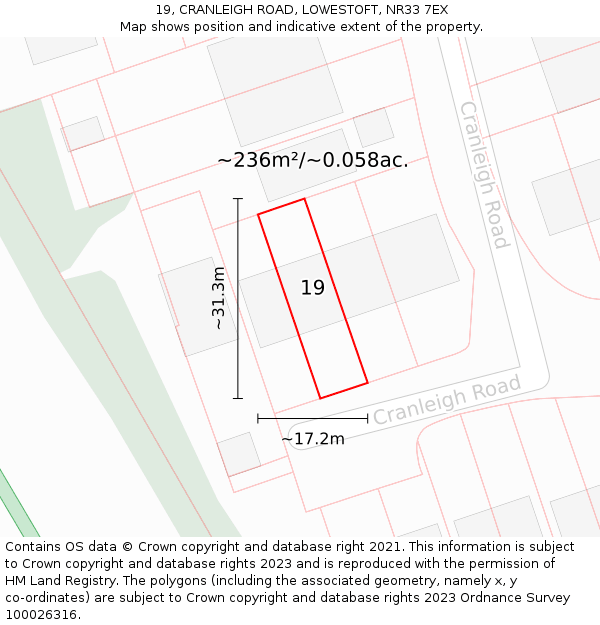 19, CRANLEIGH ROAD, LOWESTOFT, NR33 7EX: Plot and title map