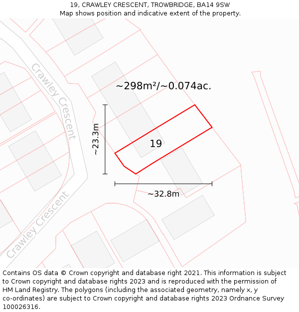 19, CRAWLEY CRESCENT, TROWBRIDGE, BA14 9SW: Plot and title map