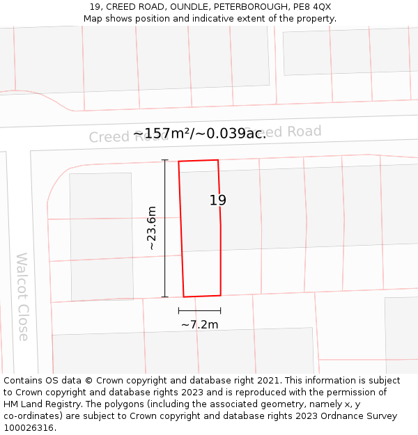 19, CREED ROAD, OUNDLE, PETERBOROUGH, PE8 4QX: Plot and title map